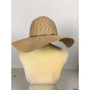 Wide Brim Sun Hat Beige and White Paper Polyester Material 23.5 in Circumference